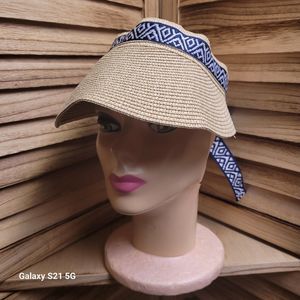 Sea & Grass Straw Summer Hat Sun Visor Hat Beach Cap Tie Back NEW W/ TAGS